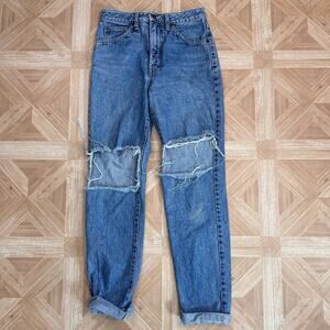 Edwin Medium Wash Denim Distressed Grunge London Slim Jeans Womens 30 High Rise